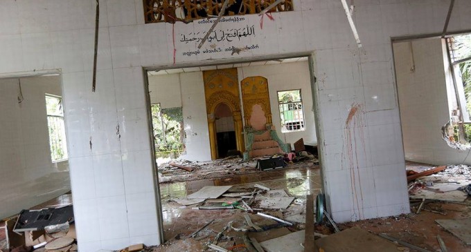 la mosquée détruite après qu’un groupe de bouddhistes extrémistes