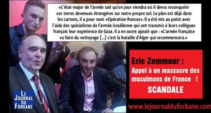 Eric Zemmour : islamophobe et soutien d’Israël affirme : que l’armée française serait prête à «reconquérir les banlieues» à l’aide de l’armée israélienne