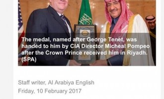 INCROYABLE MAIS VRAI : La CIA décerne la médaille George Tenet à l’Arabie saoudite !!!