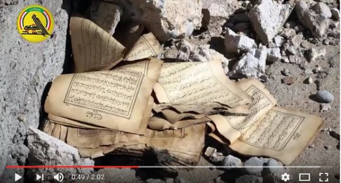 Daesh détruit la station de l’Imam Hussein (AS) et de son frère Abou el-Fadl el-Abbas (AS), près de Bartalla à#Naynawa (Irak)