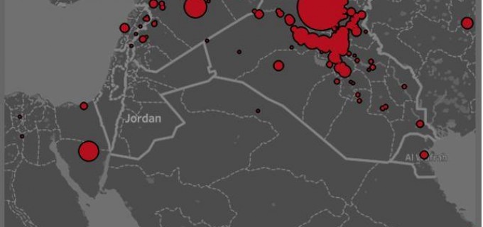 Cartographie : Les cibles des attentats terroristes de Daesh au Moyen-Orient.. entre la Syrie et le Sinaï, il y a une sorte de zone pacifiée…