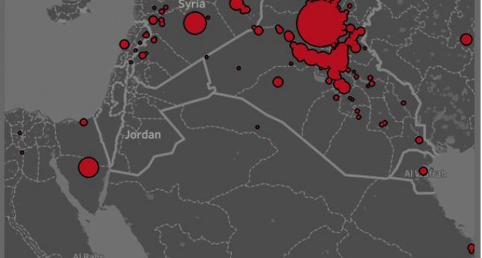 Cartographie : Les cibles des attentats terroristes de Daesh au Moyen-Orient.. entre la Syrie et le Sinaï, il y a une sorte de zone pacifiée…