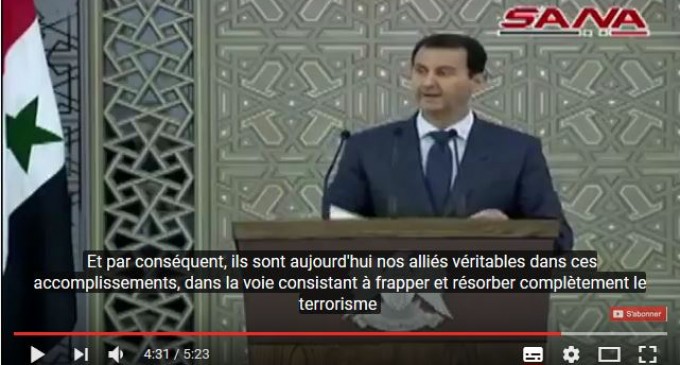 [Vidéo]  Bachar al-Assad remercie l’Iran – la Russie et le Hezbollah