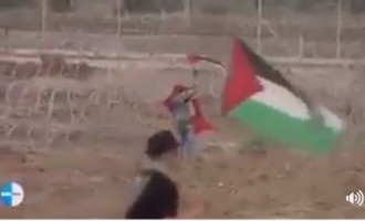 Un sniper israélien a tiré sur un manifestant palestinien pour avoir essayé d’élever le drapeau palestinien