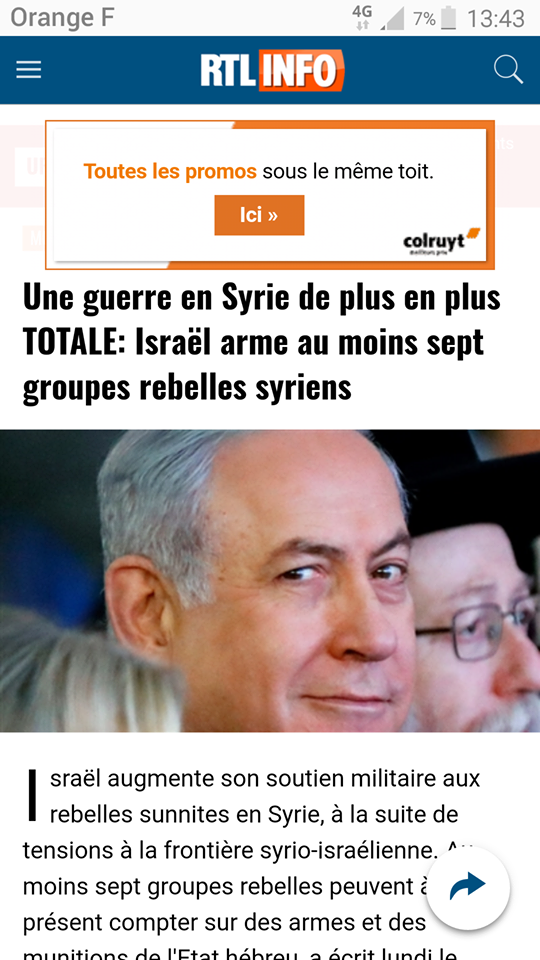 Même RTL parle de la collusion entre Israël et les groupes terroristes djihadistes en Syrie