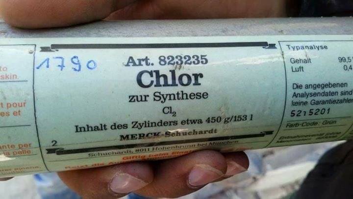 Des conteneurs de gaz chlore provenant d'Allemagne trouvés dans la Ghouta orientale après que les terroristes salafistes se sont retirés de leurs positions.1