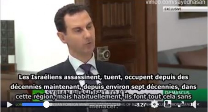 Bashar Al Assad a déclaré que Israël était en panique après la défaite des terroristes qu&rsquo;elle soutenait