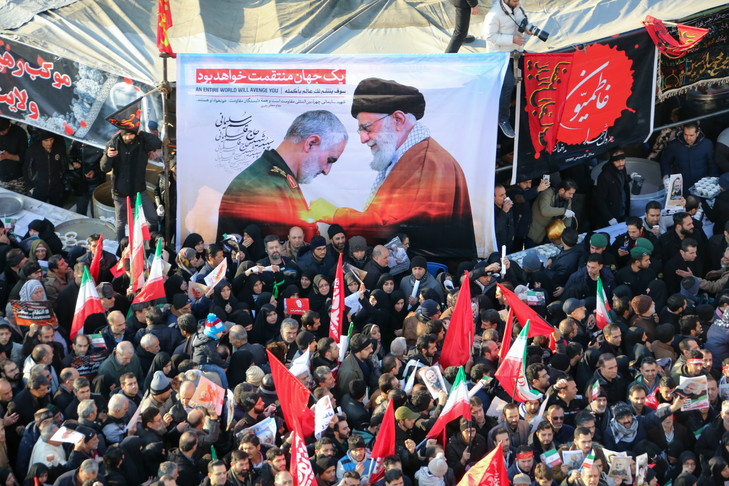Mourners gather to pay homage to top Iranian military commander Qasem Soleimani, after he was killed in a US strike in Baghdad, in the capital Tehran on January 6, 2020.