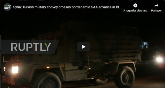 Vidéo : un convoi militaire turc franchit la frontière en raison de l’avancée de l’Armée Arabe Syrienne dans la campagne d’Idlib et d’Alep