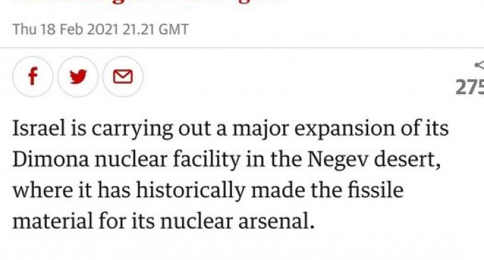 Israël étend Dimona, la seule fabrique de bombes nucléaires du Moyen-Orient.