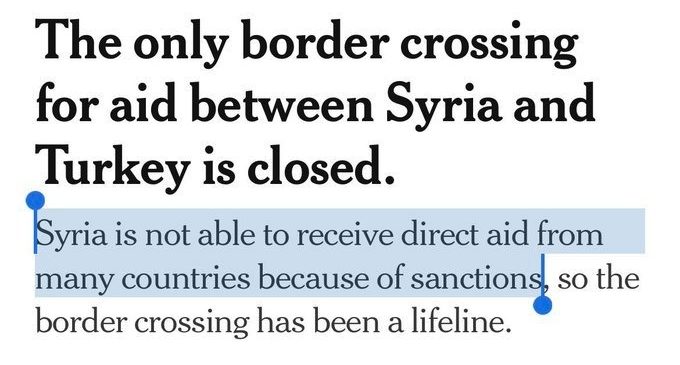 « La Syrie ne peut pas recevoir d’aide directe de nombreux pays à cause des sanctions. »